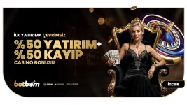 Betbom ilk yatırıma %50 yatırım + %50 kayıp bonusu! Her ikisi de çevrimsiz, maksimum 2.000 TL. Slot'ta kazan, 10 katına kadar çekim yap!