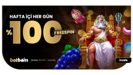 Betbom hafta içi her gün %100 freespin bonusu! 100 TL yatırıma 2.000 freespine kadar kazan. Sweet Bonanza, Gates of Olympus'ta 5 kat çevir!